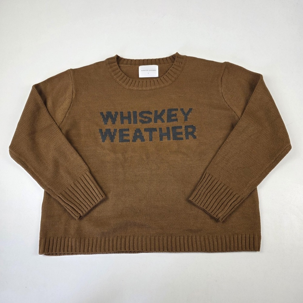 Panache Apparel Sweater Womens Large Brown Whiskey Weather Graphic Pullover